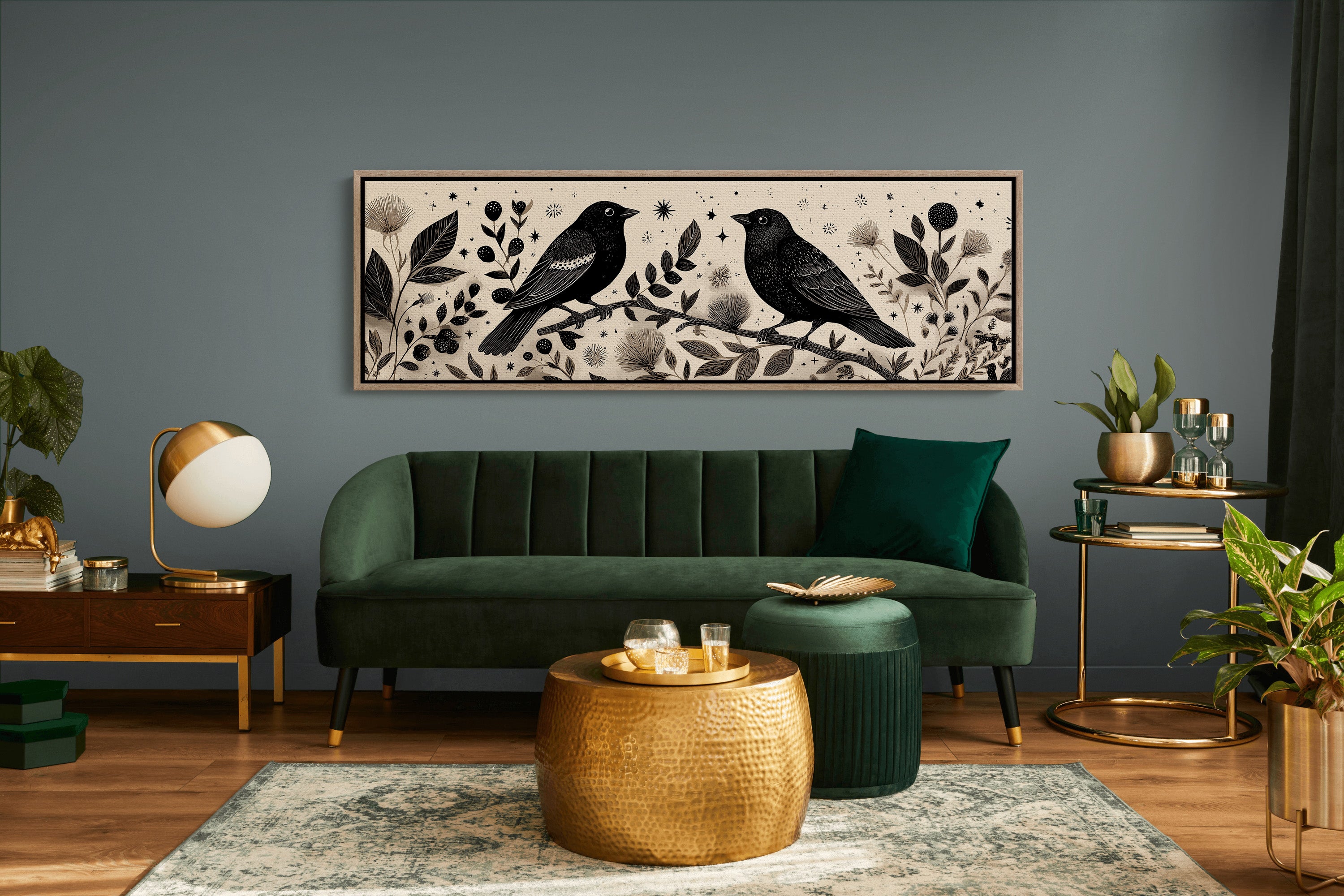 Midnight Birds Among Wildflowers