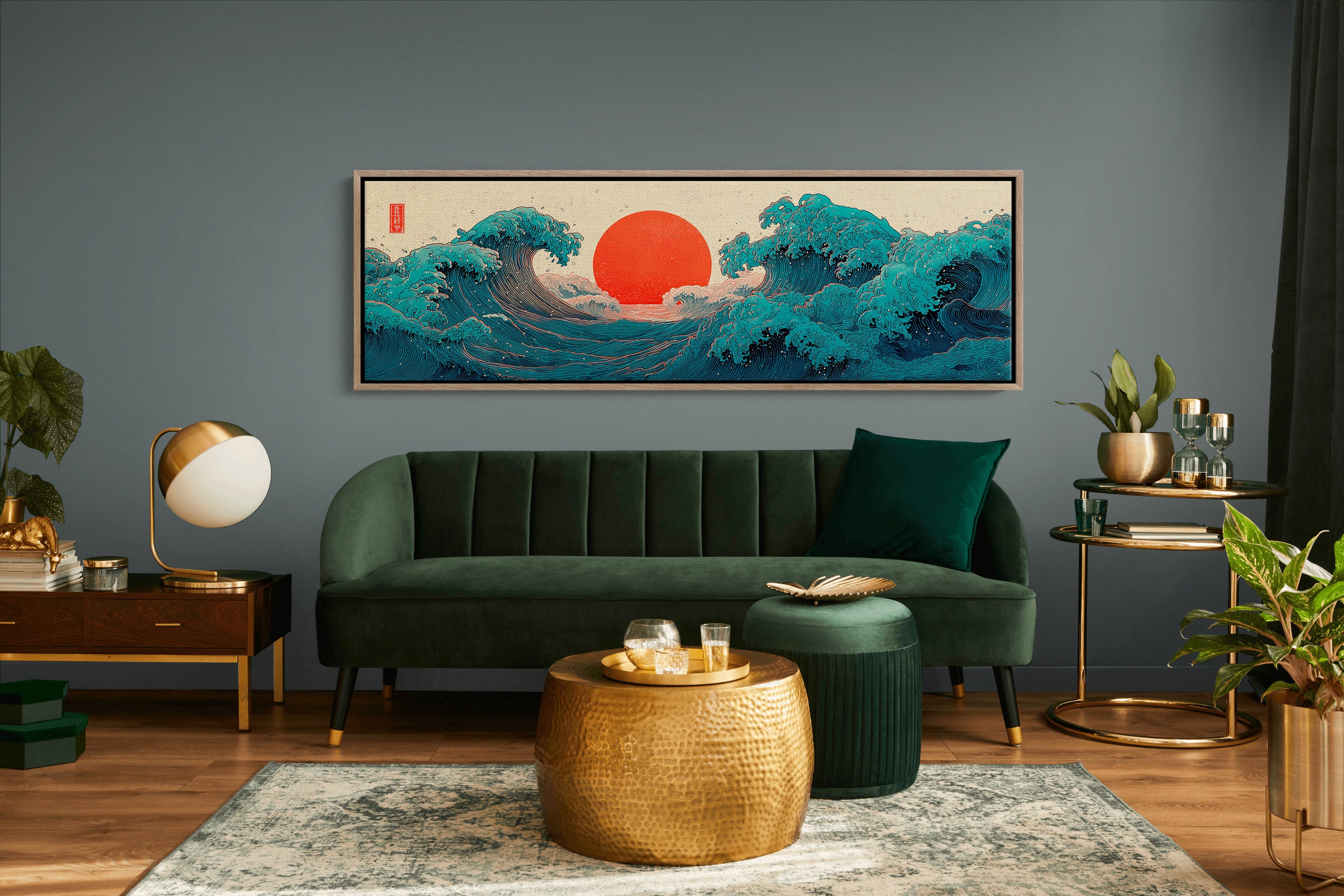 Crimson Sun Rising Over Ocean Waves