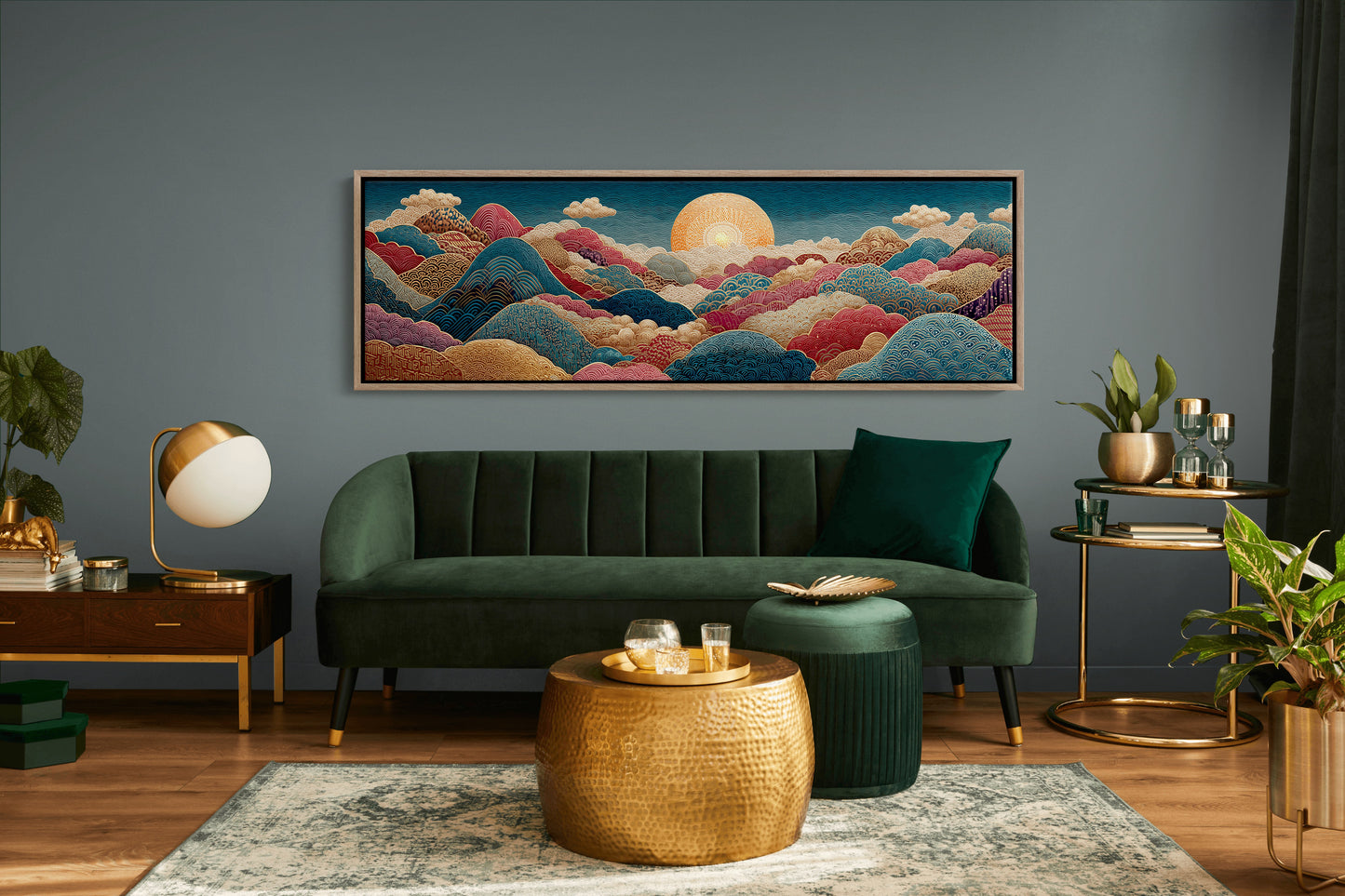 Ornate Sunrise Over Patterned Hills