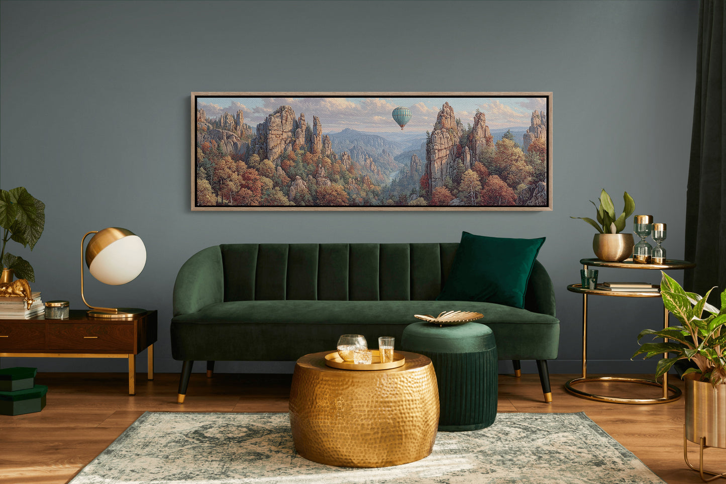 Hot Air Balloon Over Autumn Cliffs