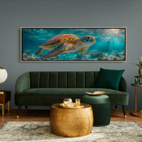 Sea Turtle Swimming In Sunlit Ocean