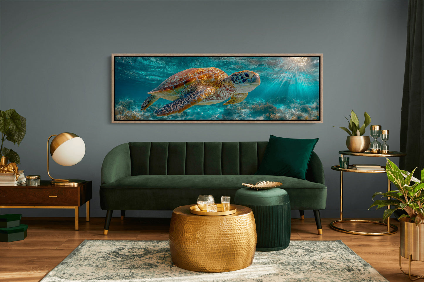 Sea Turtle Swimming In Sunlit Ocean
