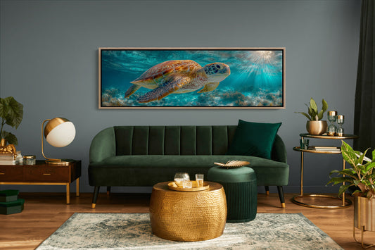 Sea Turtle Swimming In Sunlit Ocean