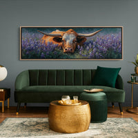 Texas Longhorn Resting in Bluebonnet Meadow