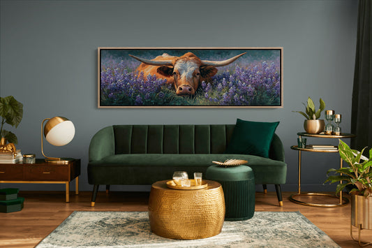 Texas Longhorn Resting in Bluebonnet Meadow