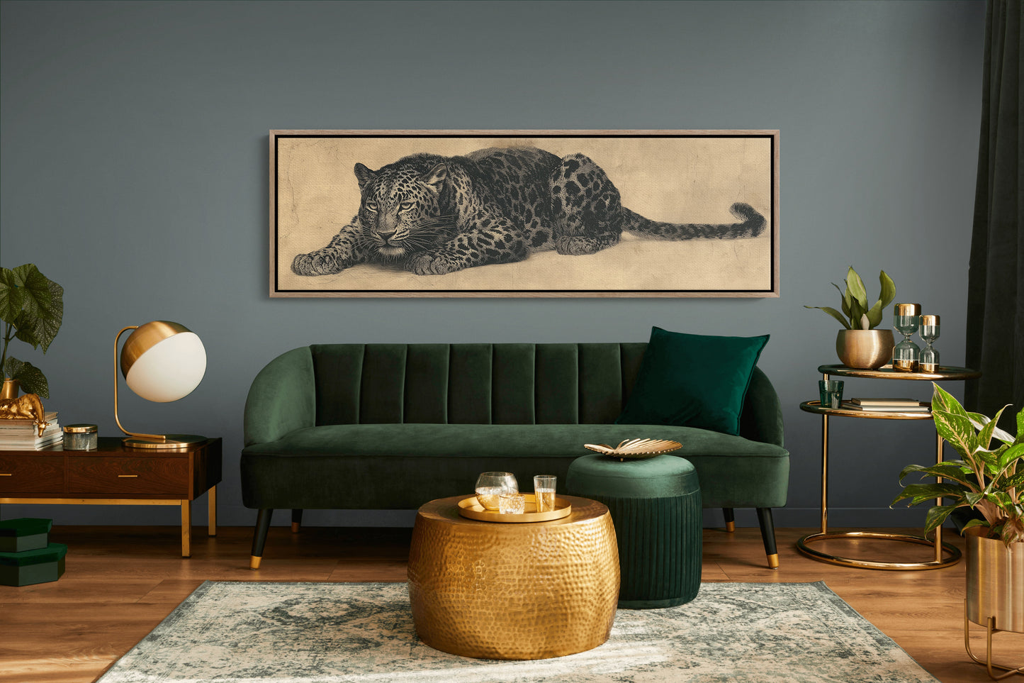 Vintage Leopard Illustration on Aged Paper Background