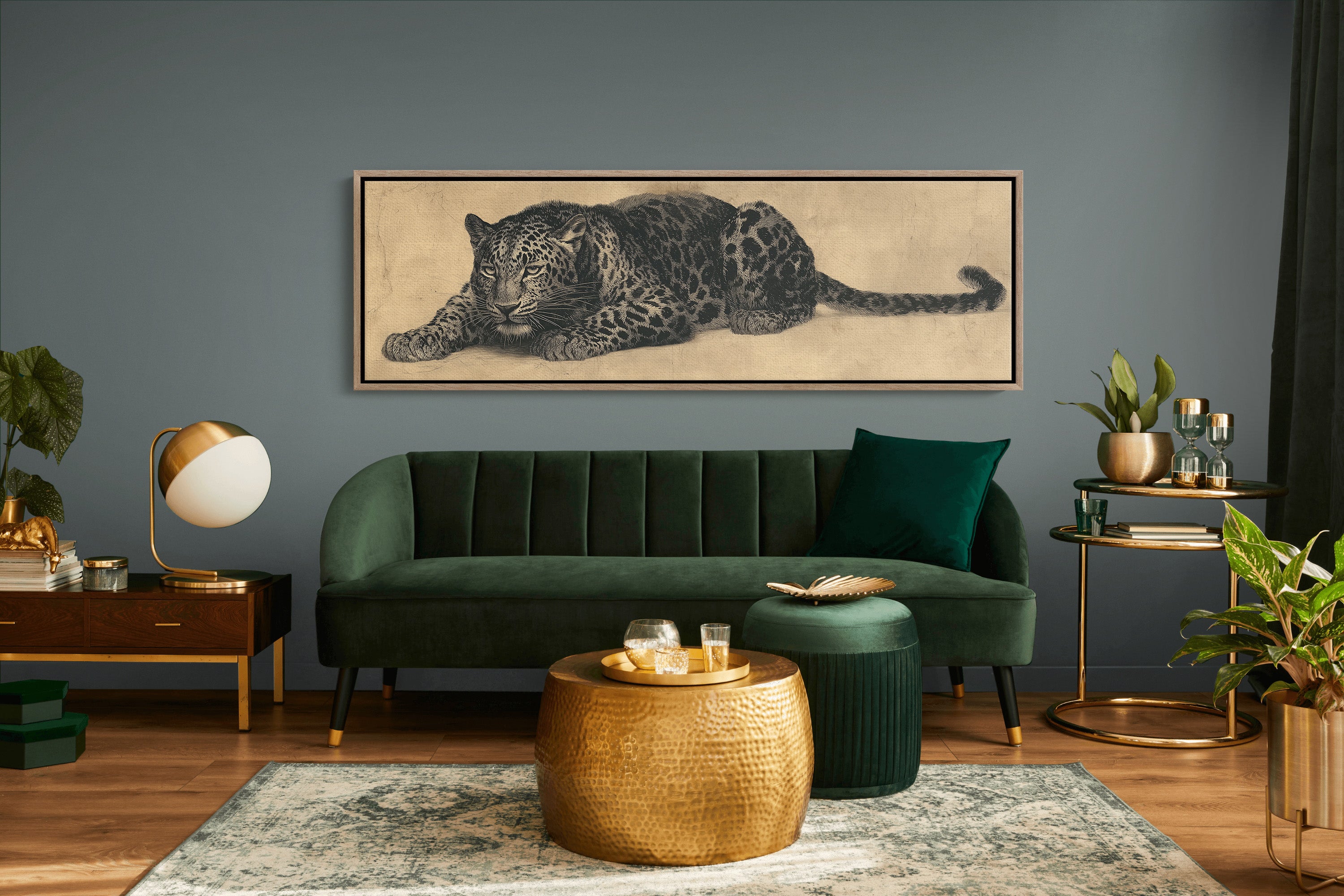 Vintage Leopard Illustration on Aged Paper Background