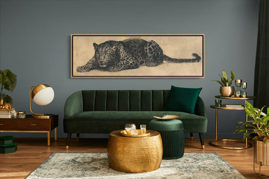 Vintage Leopard Illustration on Aged Paper Background