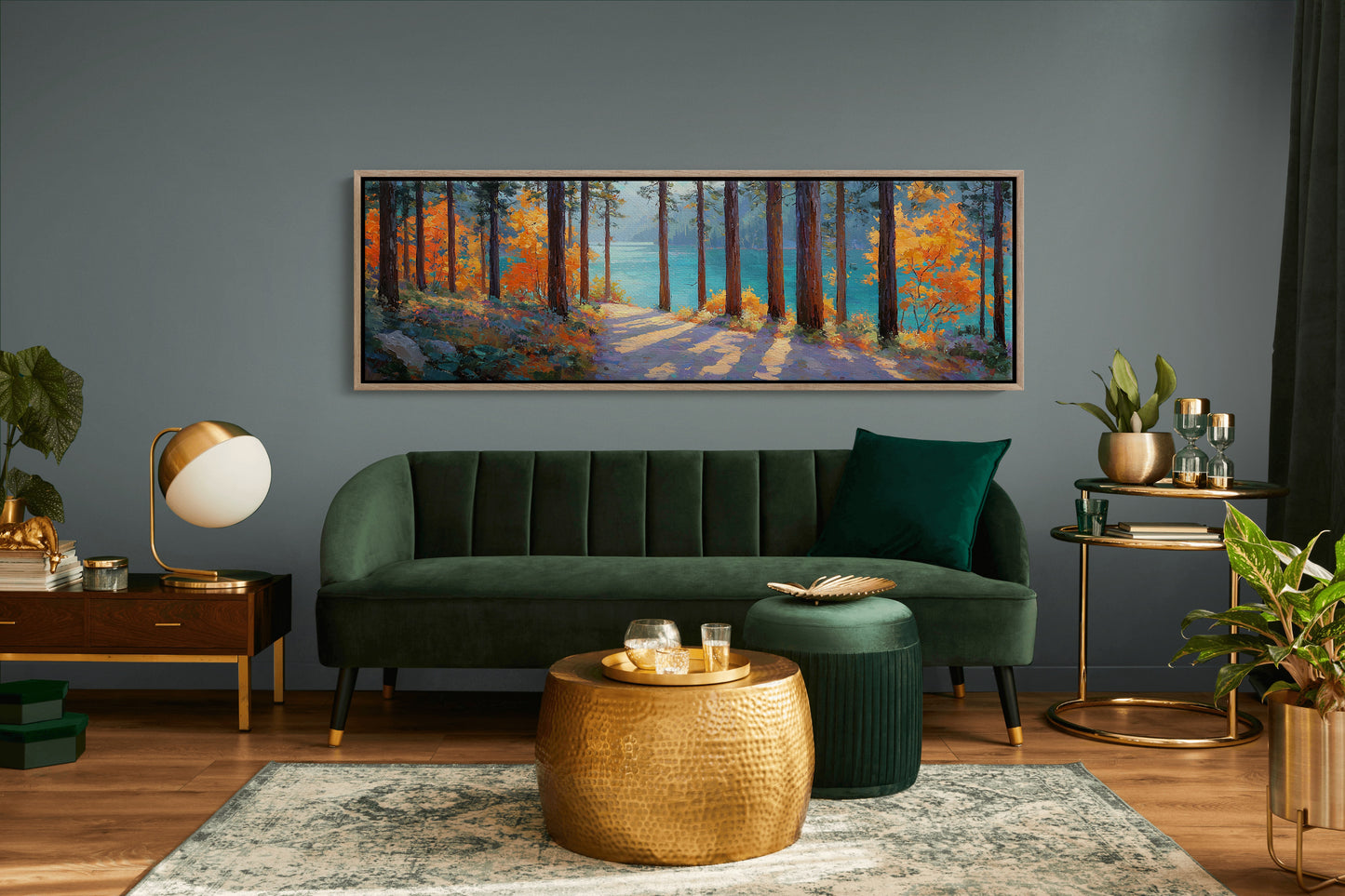 Autumn Forest Path Overlooking Turquoise Lake