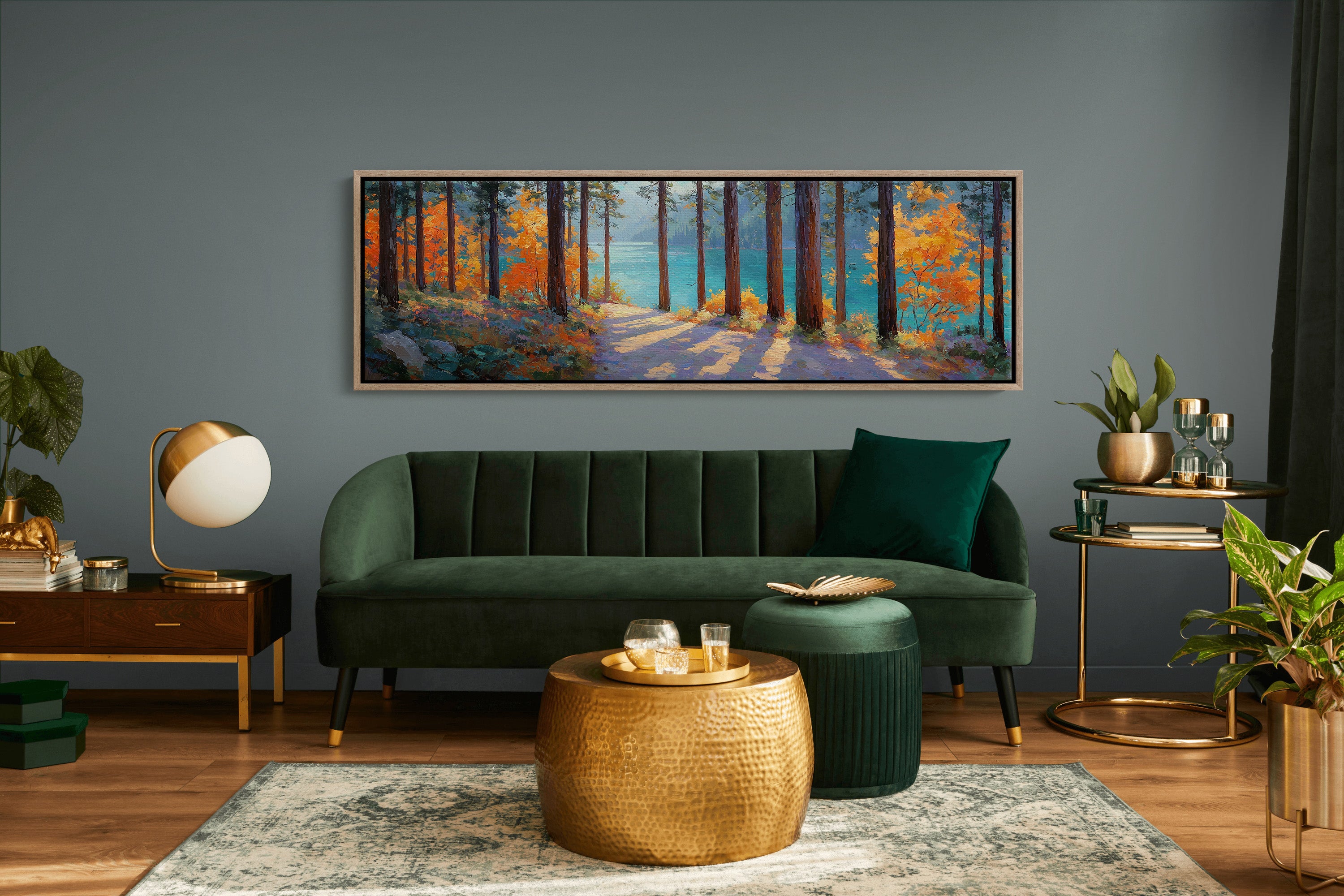 Autumn Forest Path Overlooking Turquoise Lake