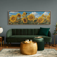Sunflowers Beneath a Carved Sky