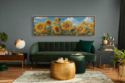 Sunflowers Beneath a Carved Sky