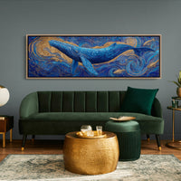 Majestic Blue Whale in Golden Ocean Swirl