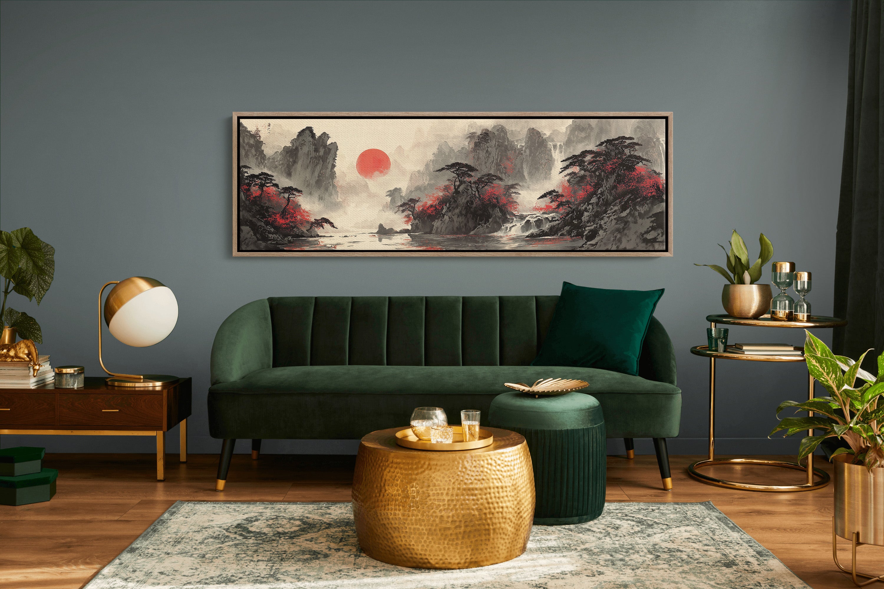 Crimson Trees Beneath a Rising Sun