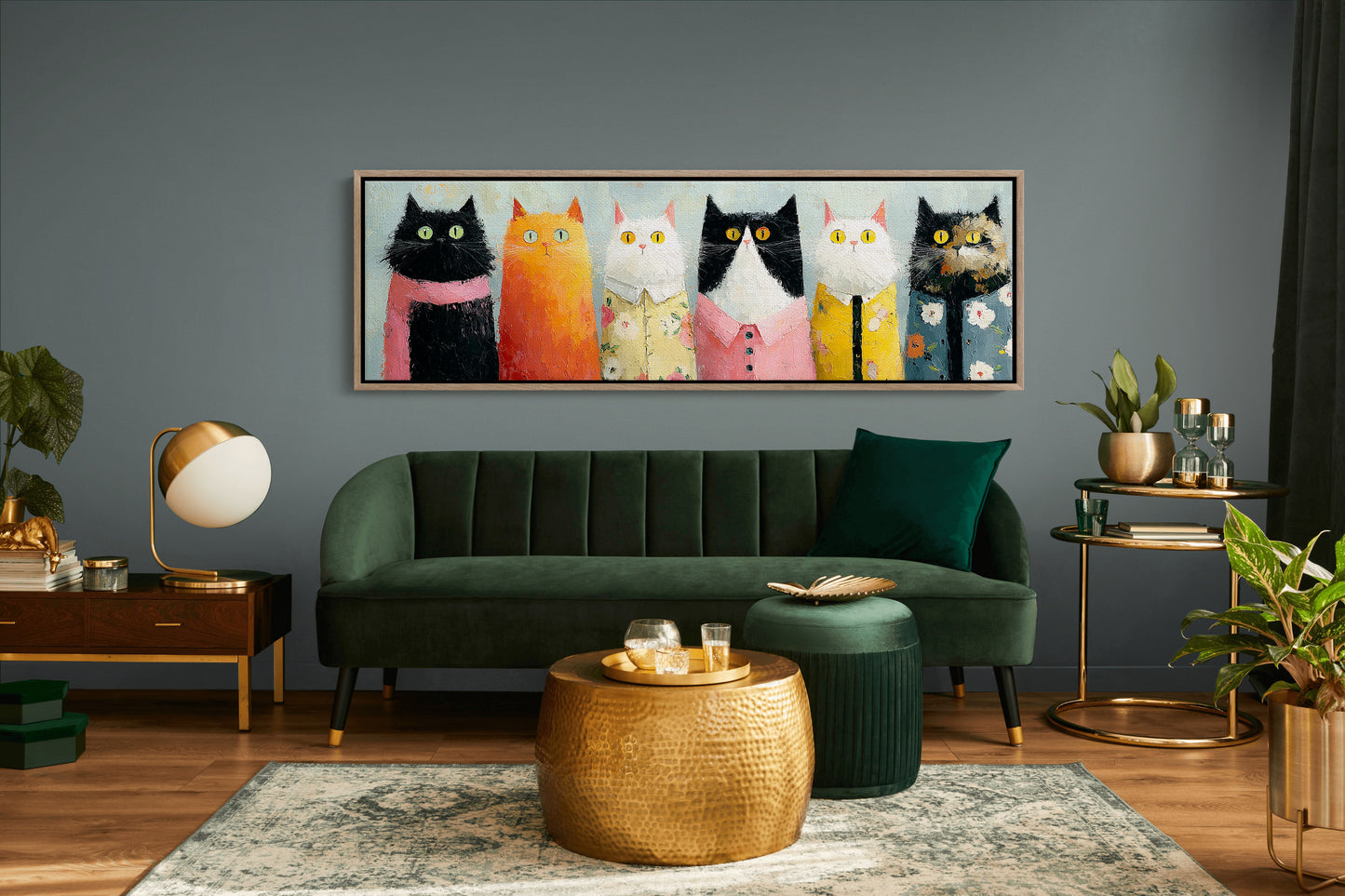 Dressed-Up Cats in a Row