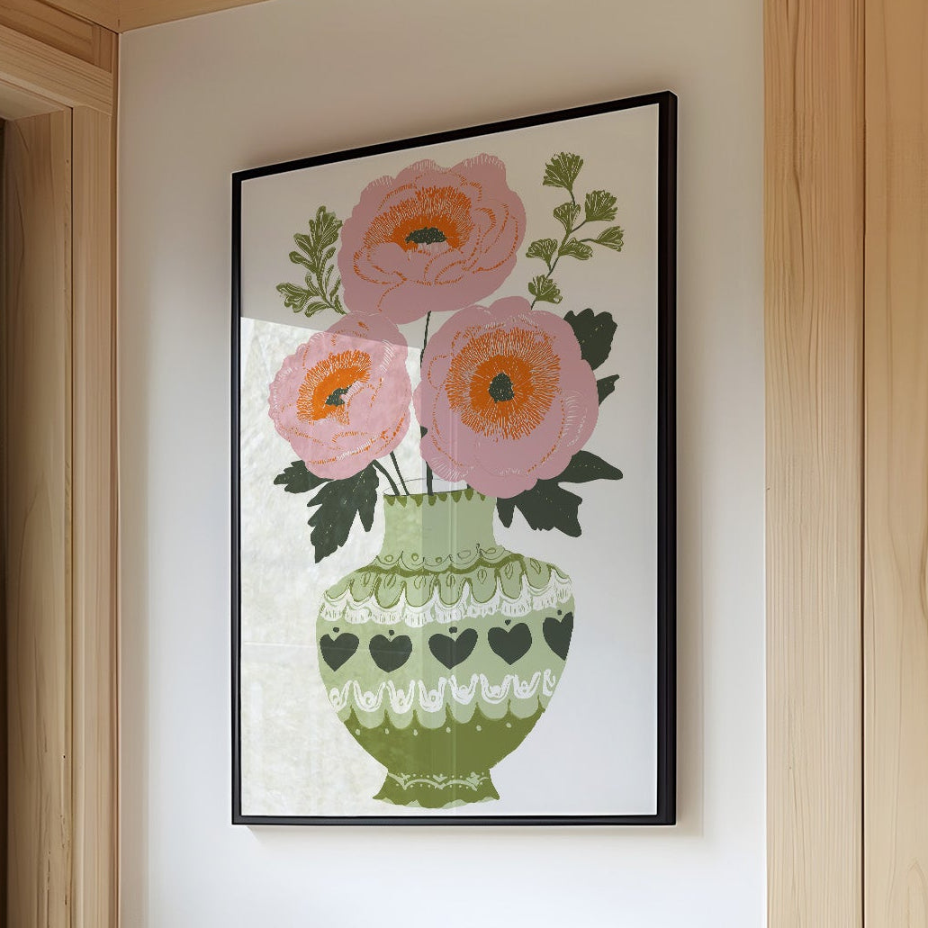 Blush Blooms In Olive Vase