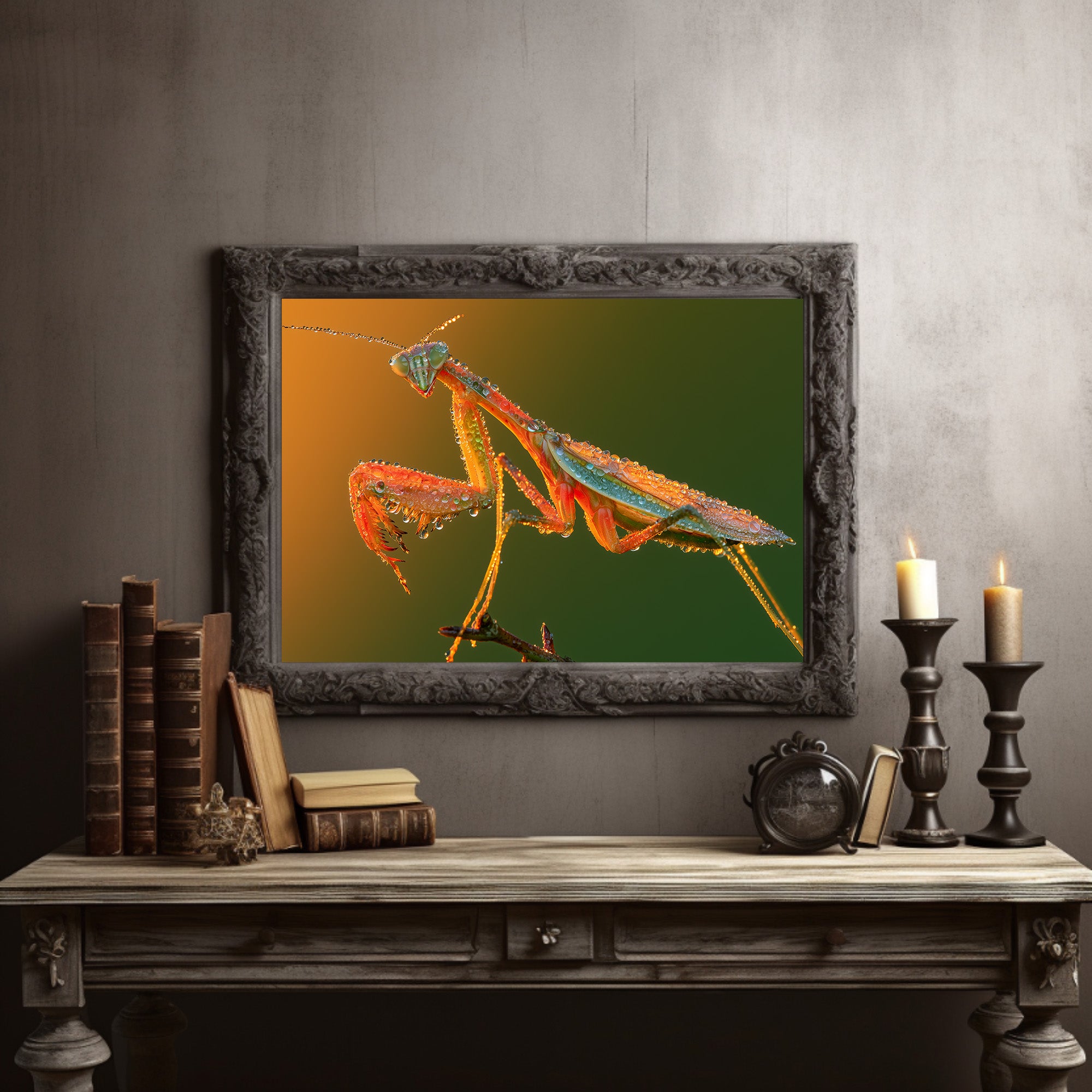 Dew-Kissed Mantis at Dawn