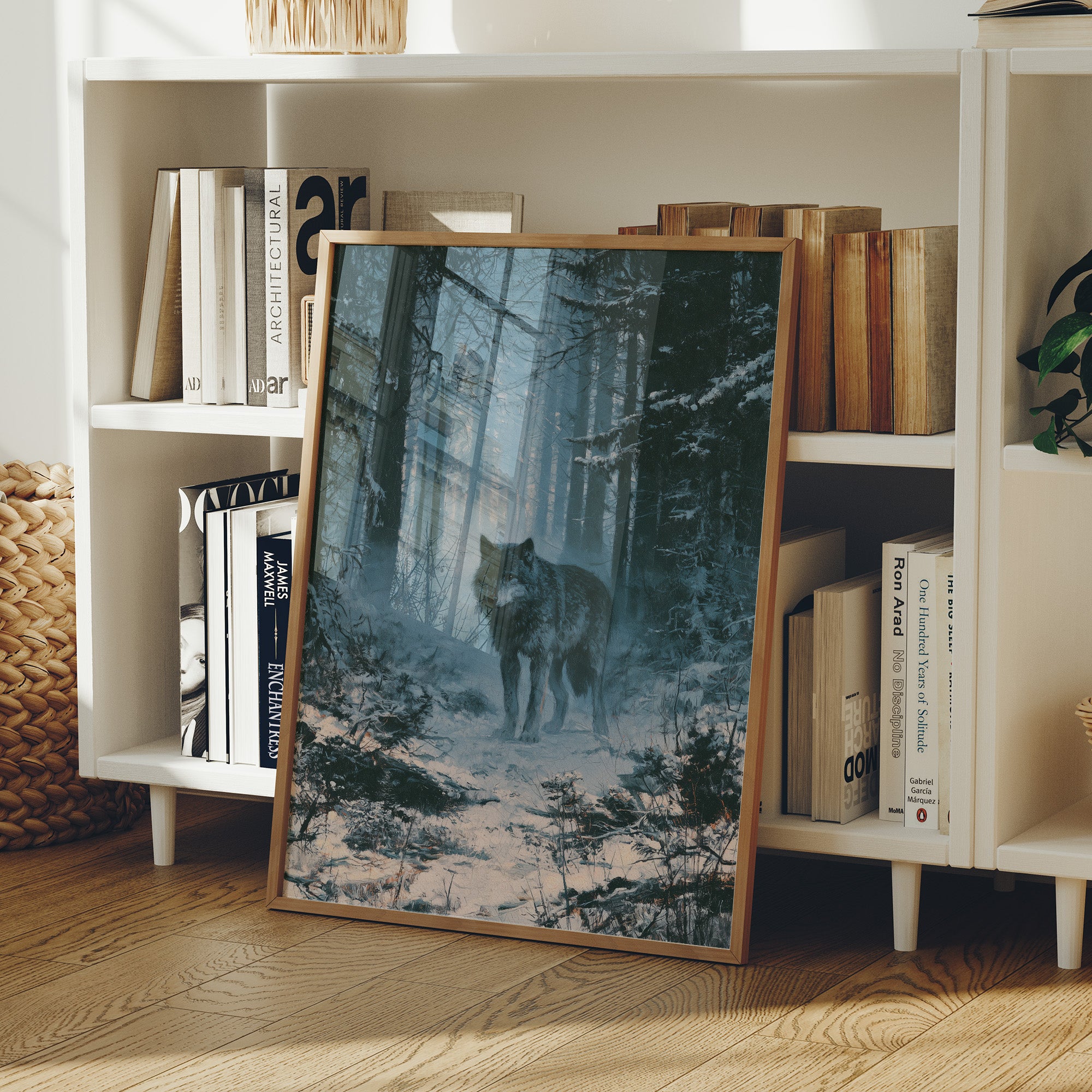 Wolf's Gaze Through Winter Woods