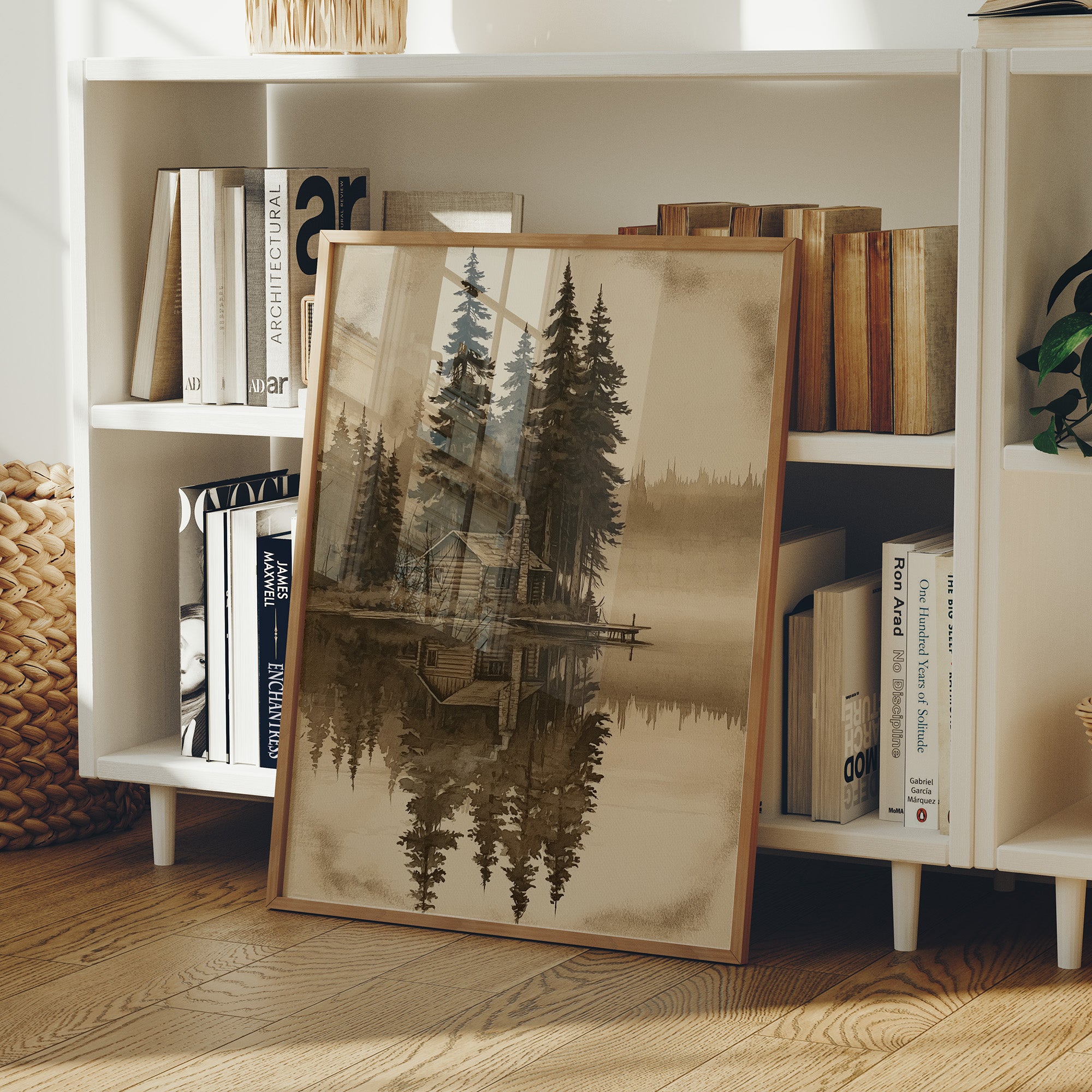 Sepia Cabin On A Still Lake