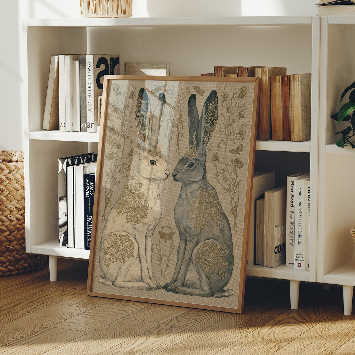 Mirrored Hares In Gold Filigree