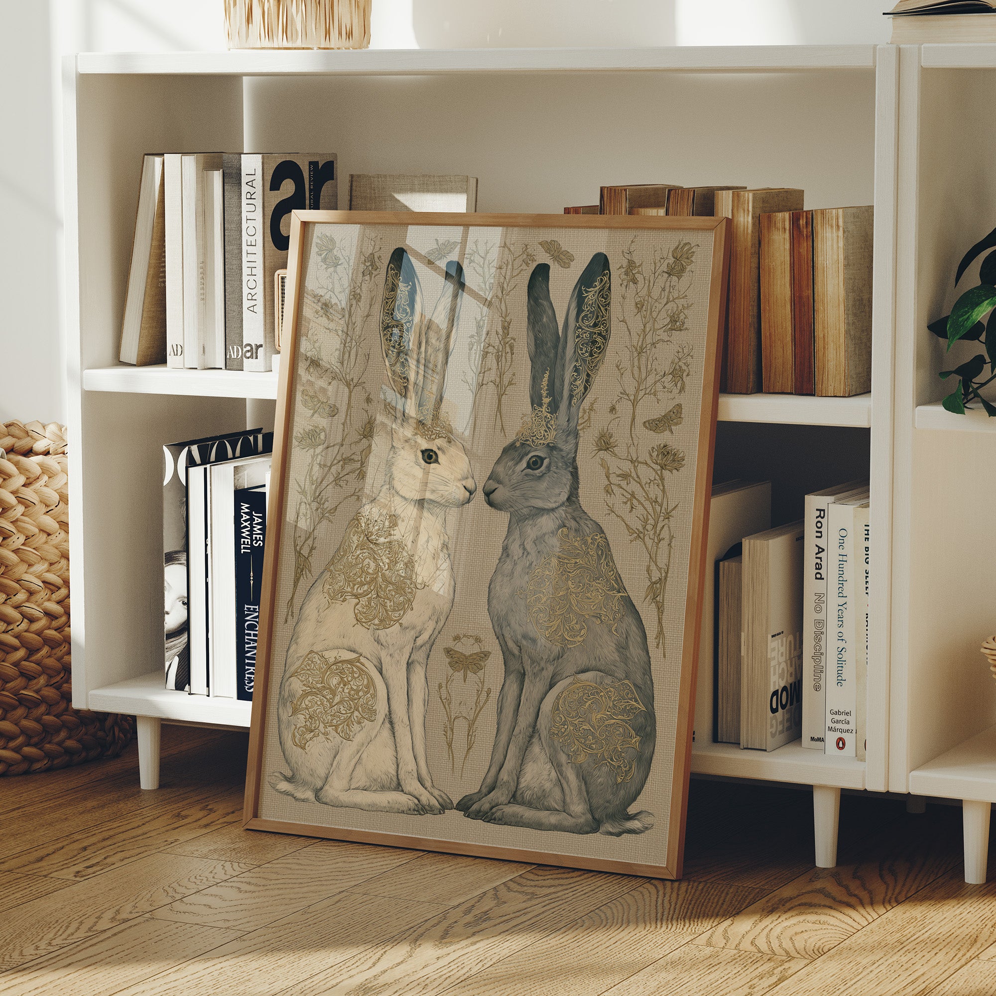 Mirrored Hares In Gold Filigree