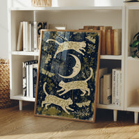 Cats Leaping Around Crescent Moon