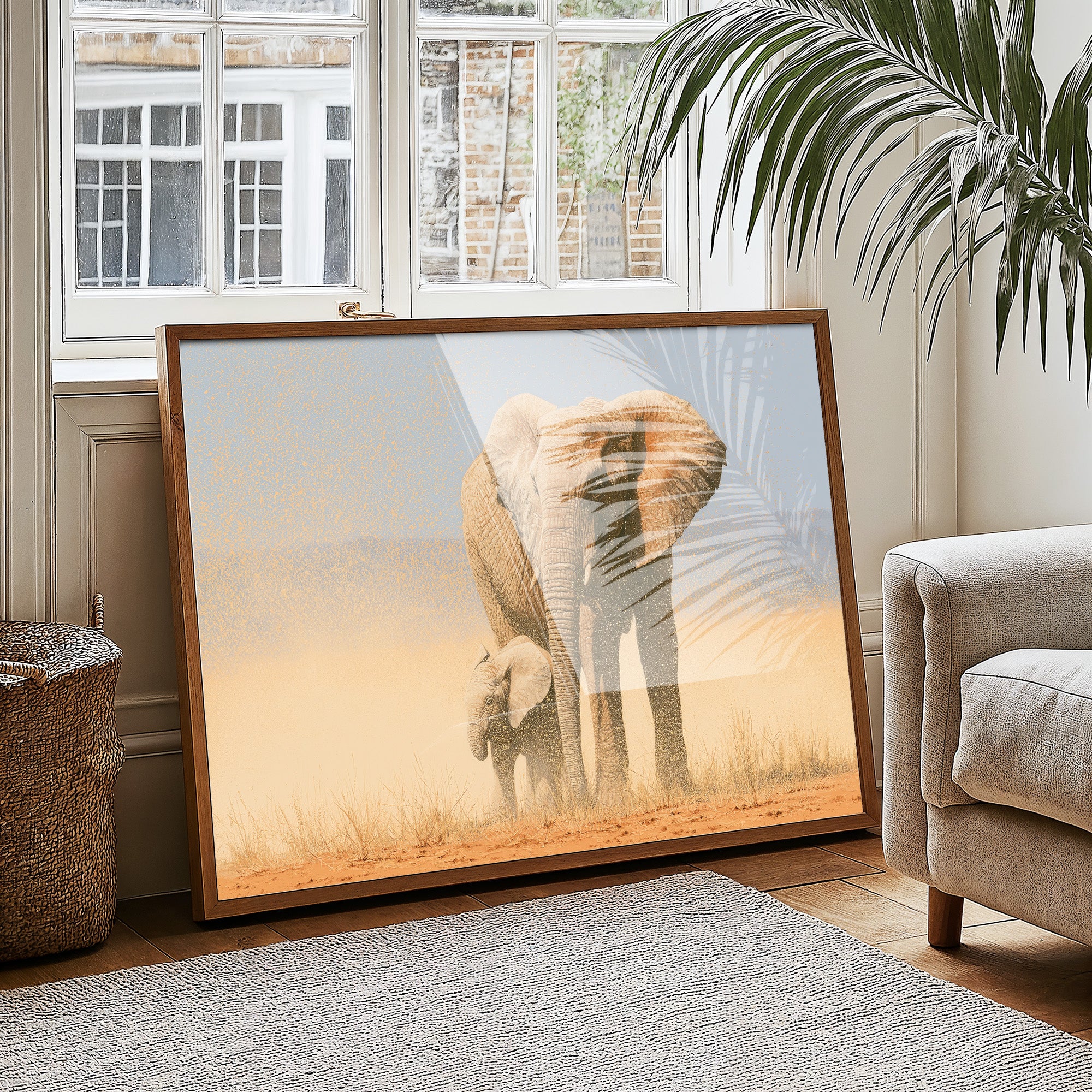 Elephant Mother, Dust and Calf