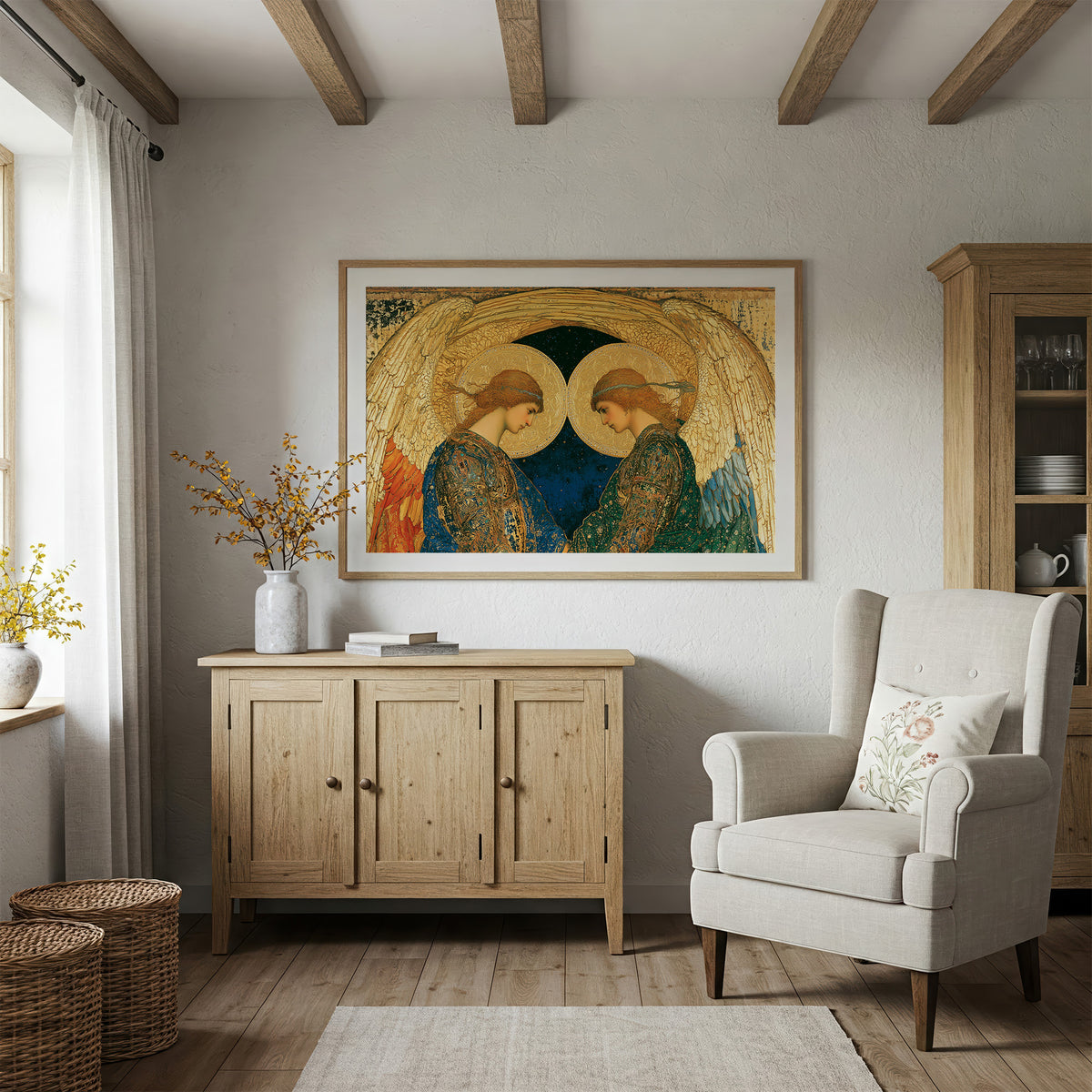 Twin Angels Beneath Golden Wings