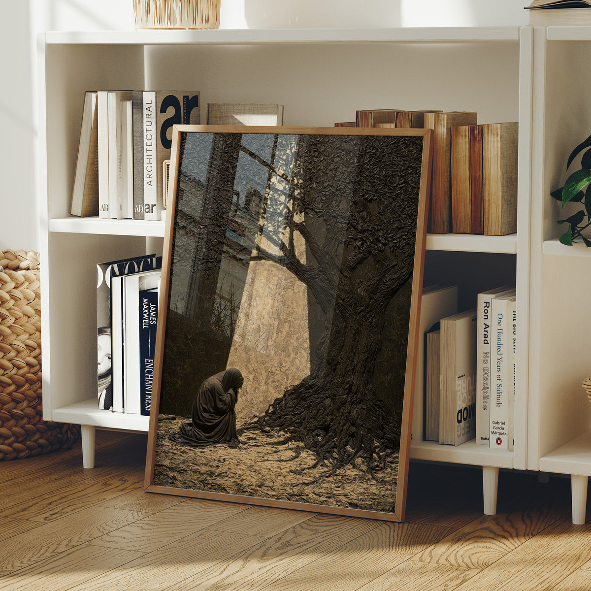 Kneeling Figure Beneath Olive Tree