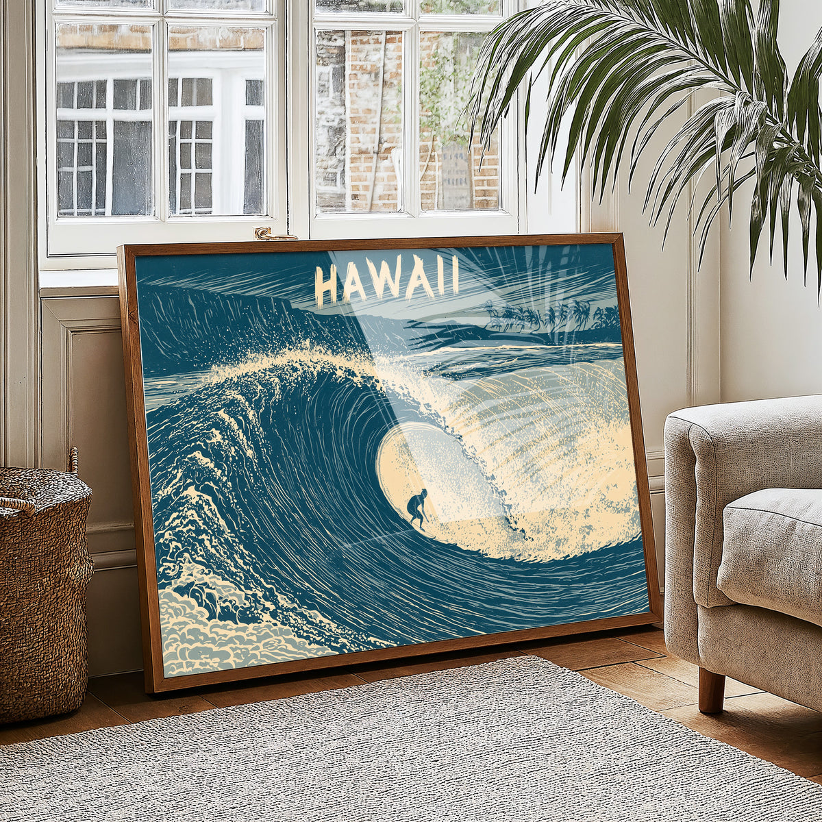 Hawaii Barrel Wave Woodcut