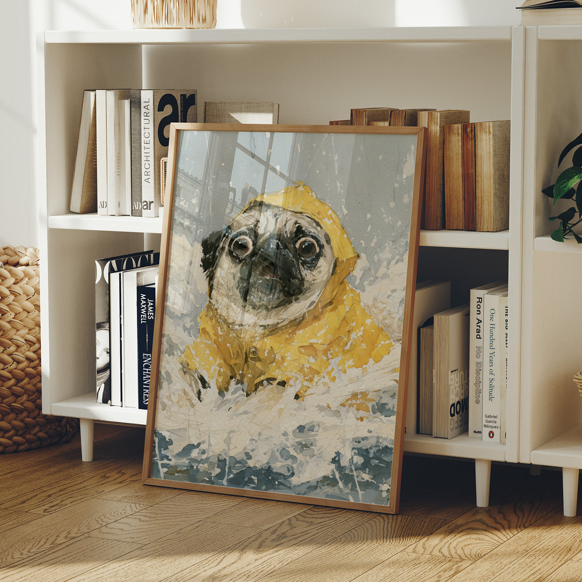 Pug Yellow Raincoat Portrait