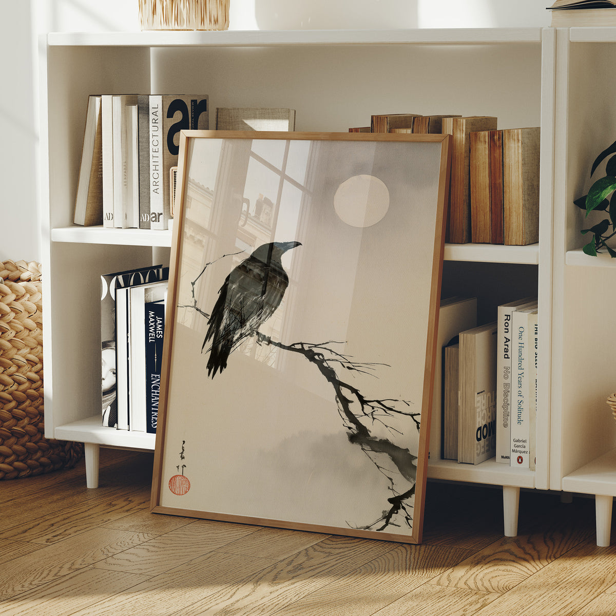 Raven Moonlit Branch Sumi-e