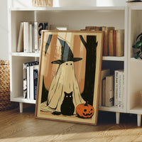 Ghost, Cat, and Jack-o'-Lantern