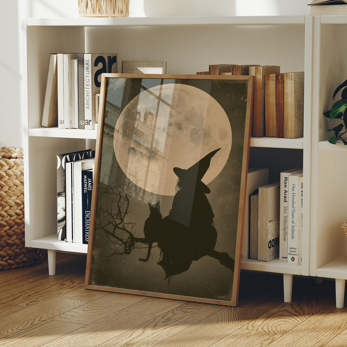 Witch and Cat, Full Moon Silhouette