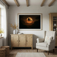 Witch Flying Across Full Moon