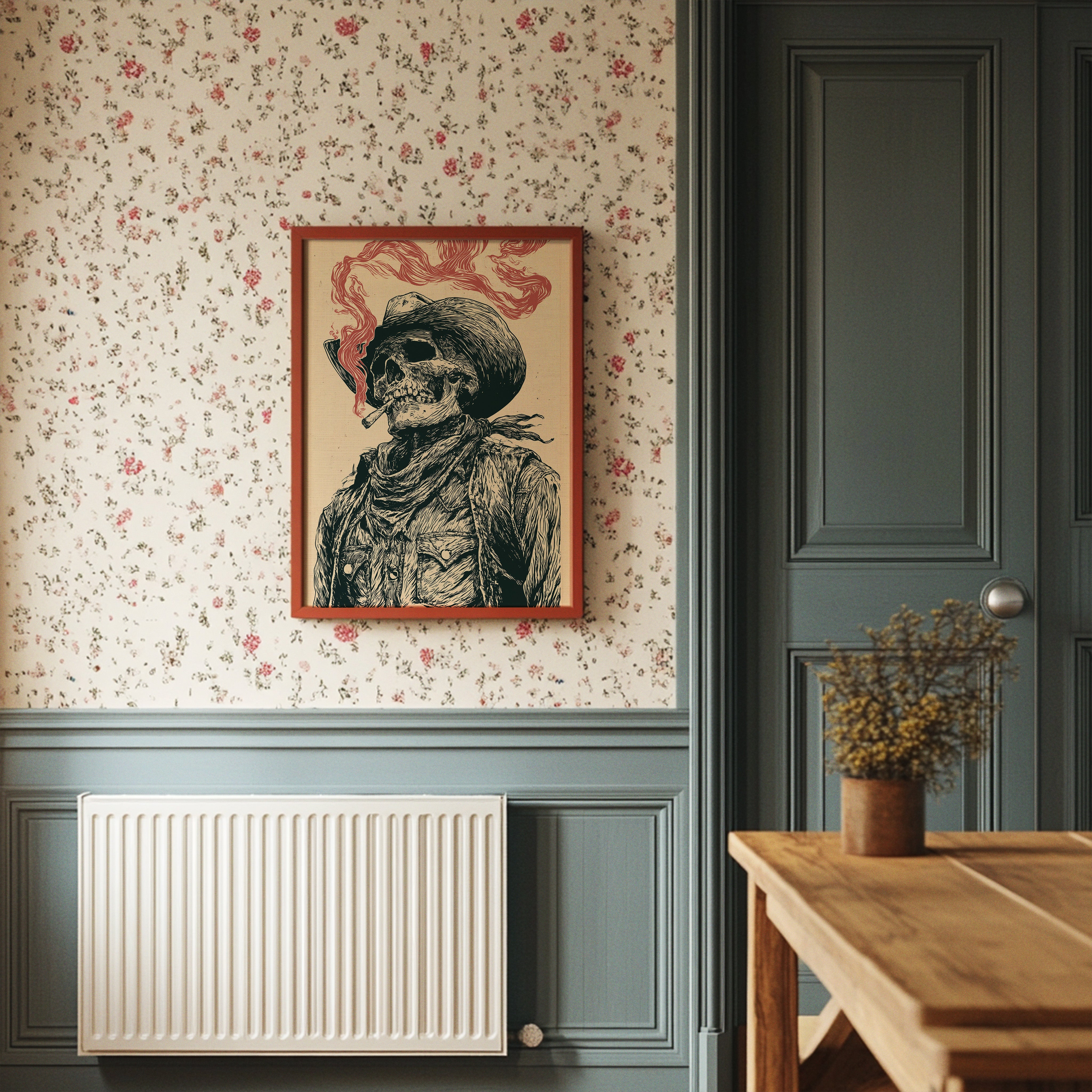 The Last Cowboy — Skeleton Portrait Engraving Print