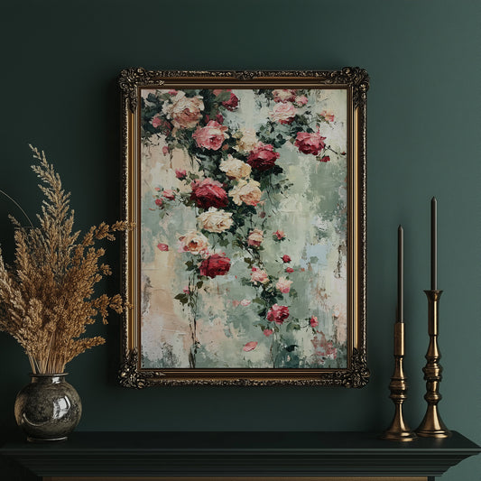 Climbing Roses on Plaster — Impasto Floral Painting