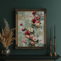 Climbing Roses on Plaster — Crimson Drip Impasto Painting