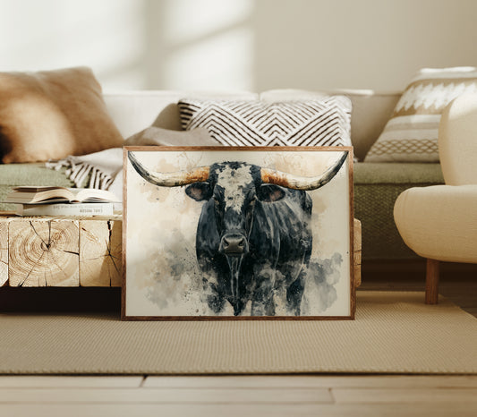Longhorn Watercolor Portrait