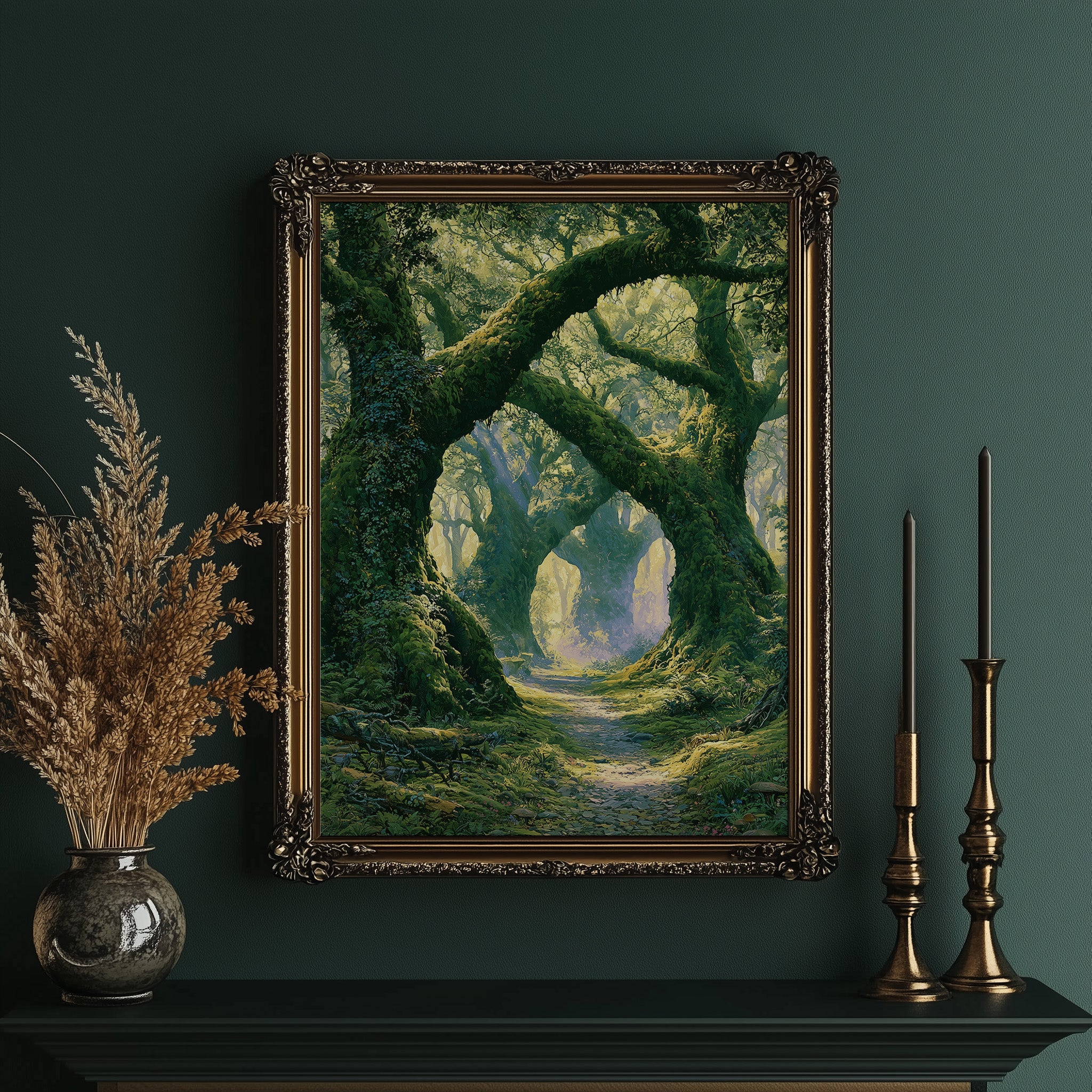 The Mossy Archway — Lavender Mist Forest Path Painting