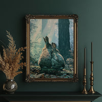 Two Rabbits in Morning Light — Close-Up Forest Painting