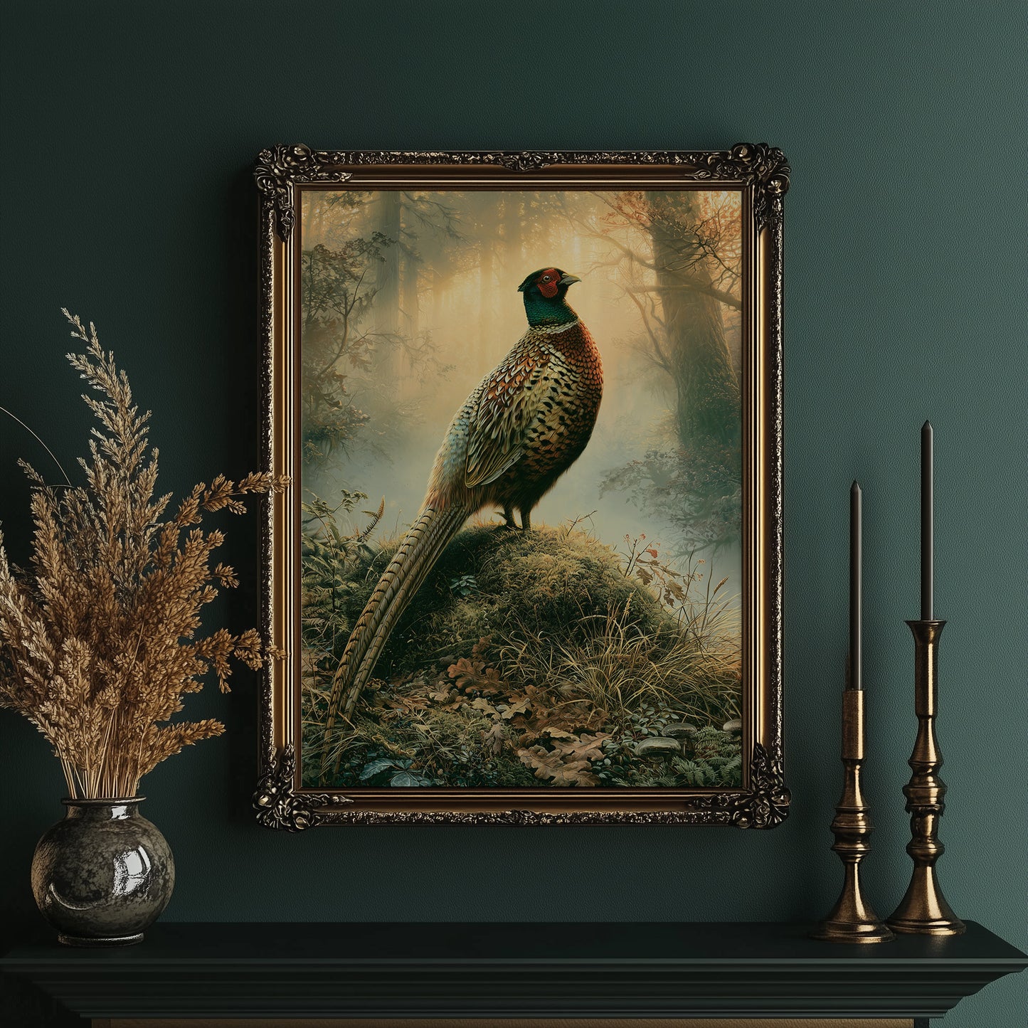 Pheasant at Dawn — Golden Mist Autumn Painting