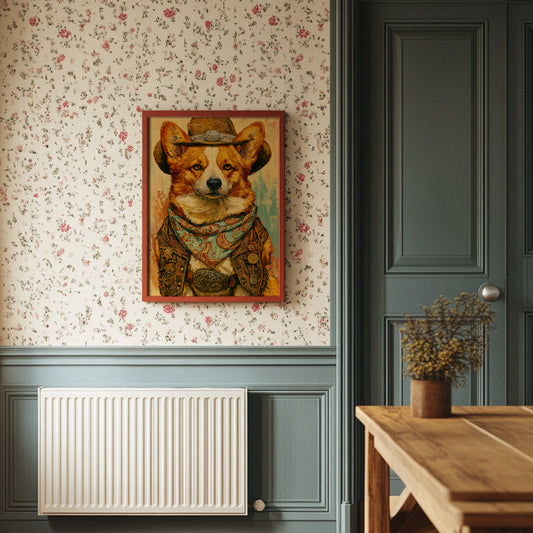 Cowboy Corgi — Impasto Western Dog Portrait