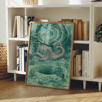 The Kraken and the Fleet — Pink and Teal Maritime Horror Print