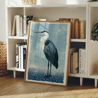 Heron Study: A Screenprint in Blue