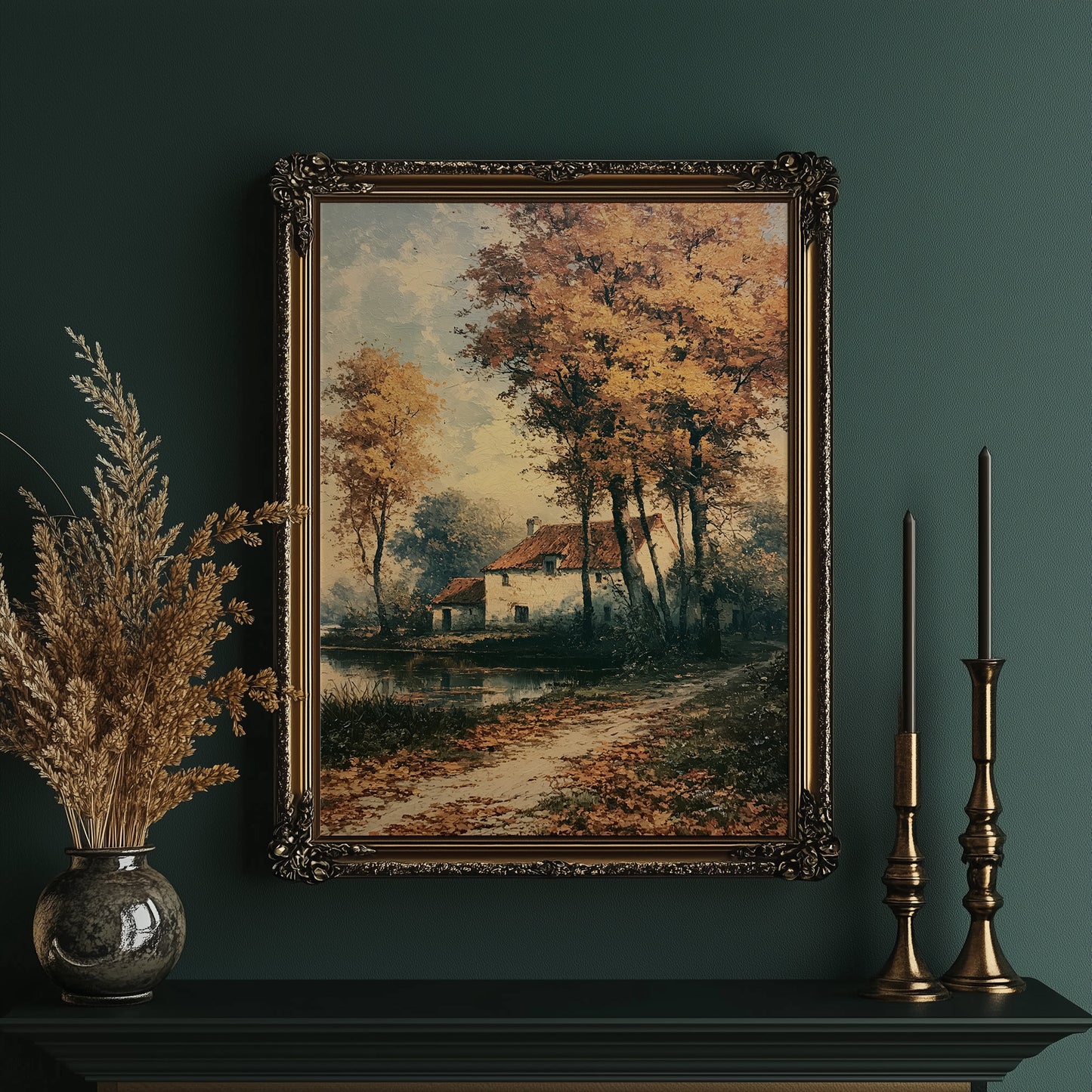 Autumn Cottage by the Water's Edge