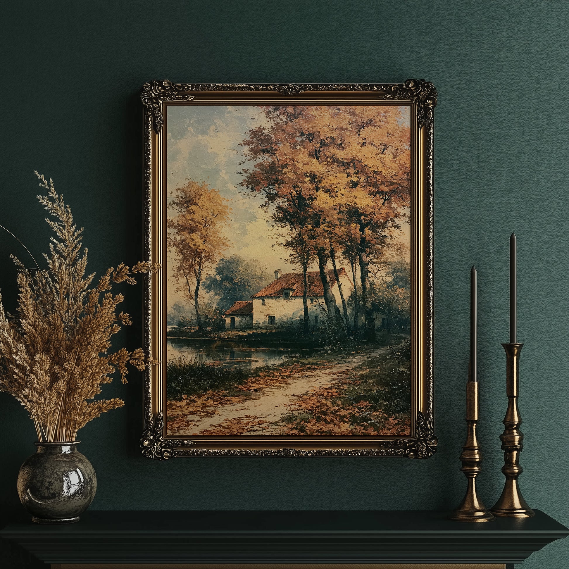 Autumn Cottage by the Water's Edge