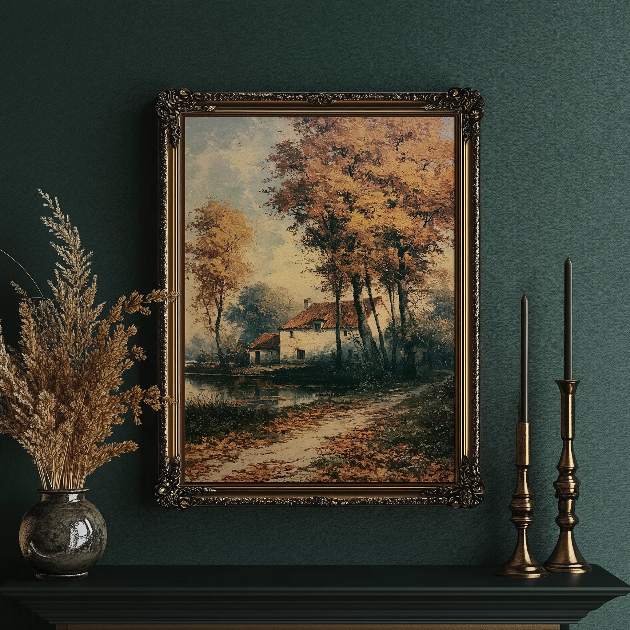 Autumn Cottage by the Water's Edge