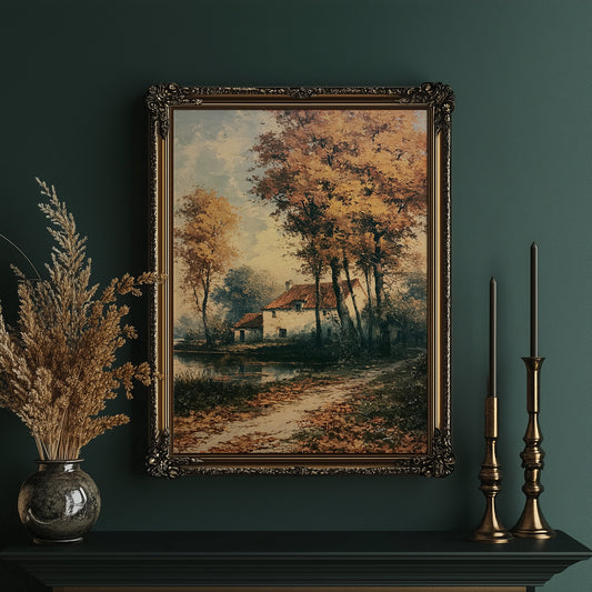 Autumn Cottage by the Water's Edge