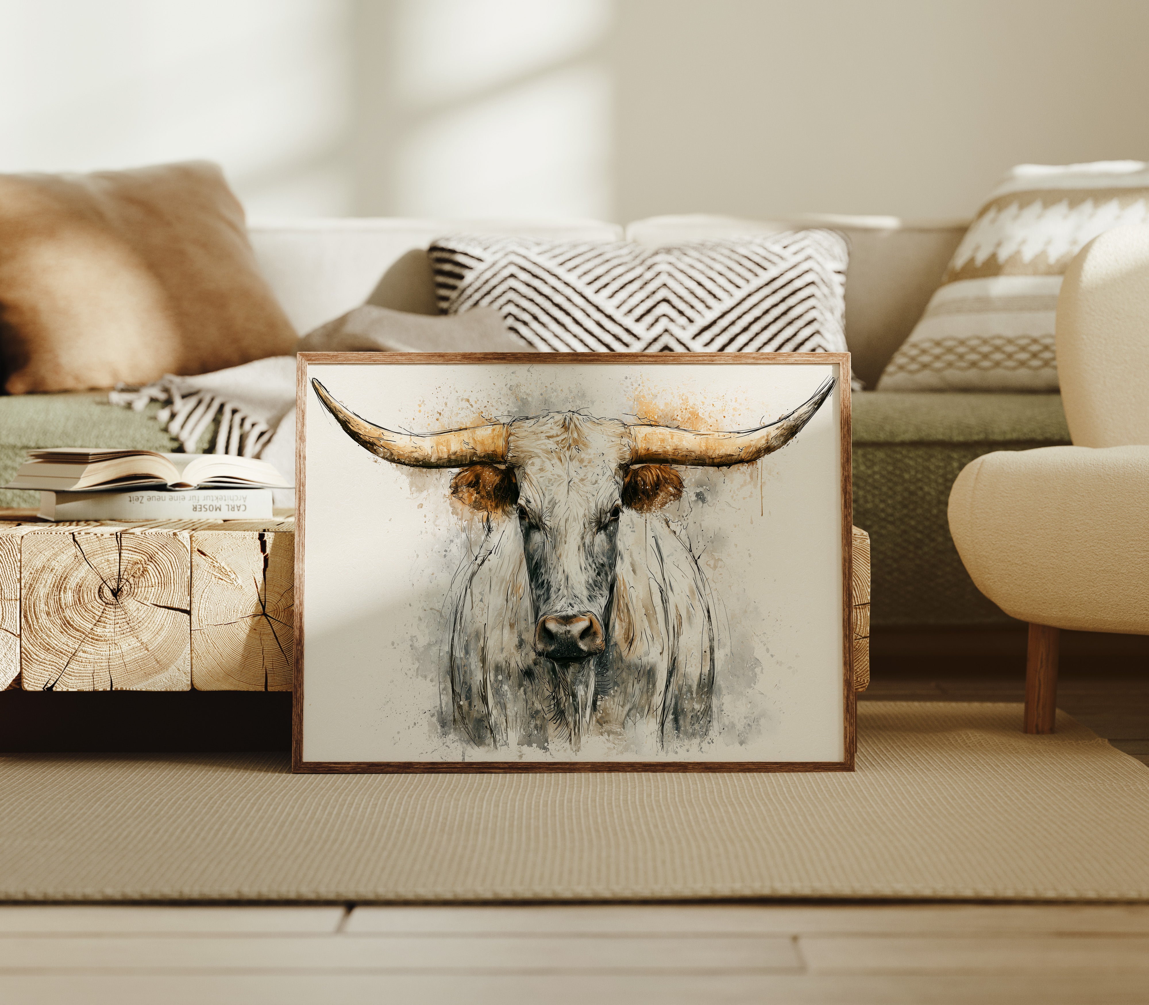 Longhorn in Ink and Wash